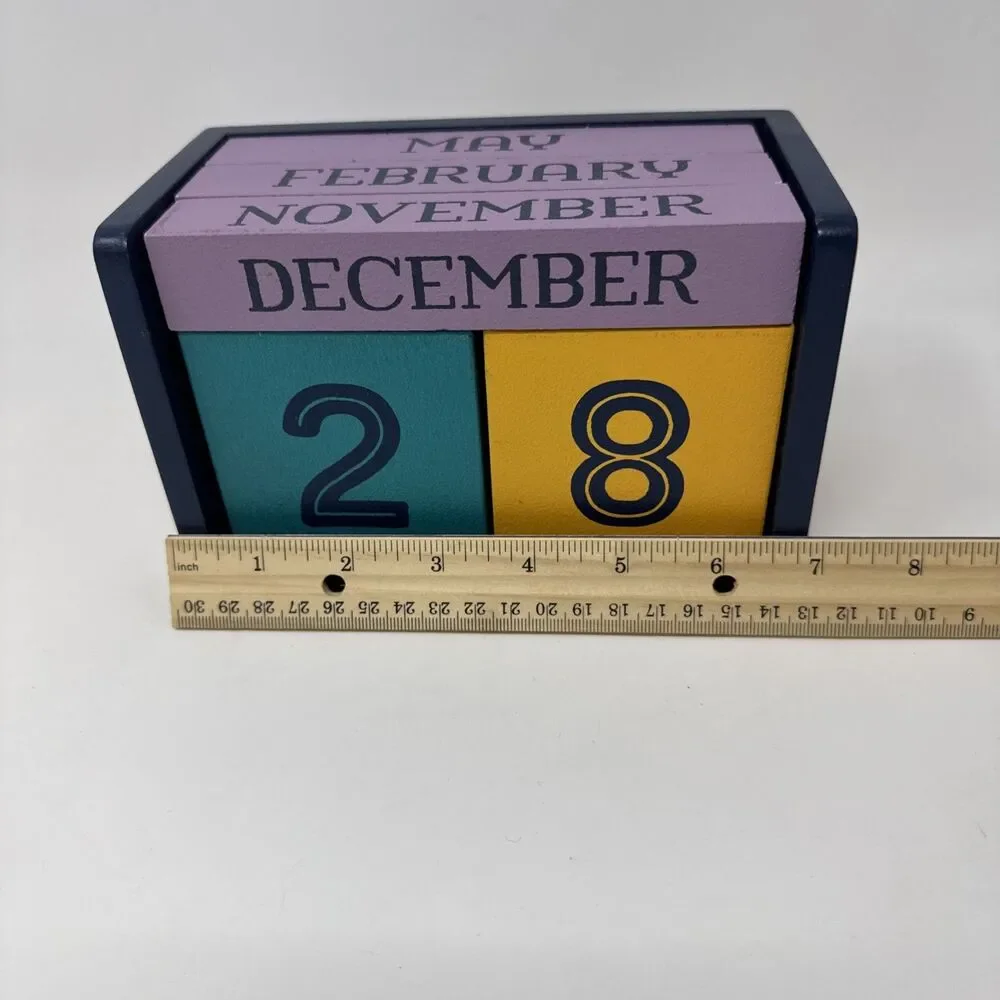 Renewing Minds Colorful Wooden Perpetual Desktop Calendar 7x4.25.